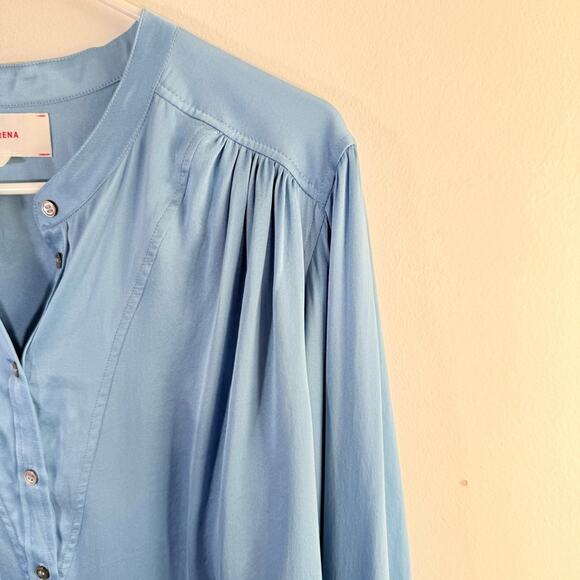 XiRena Greer Blue Pearl 100% Silk Long Sleeve Button Front Blouse Large - Picture 6 of 10